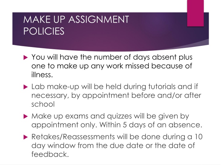 make up assignment policies