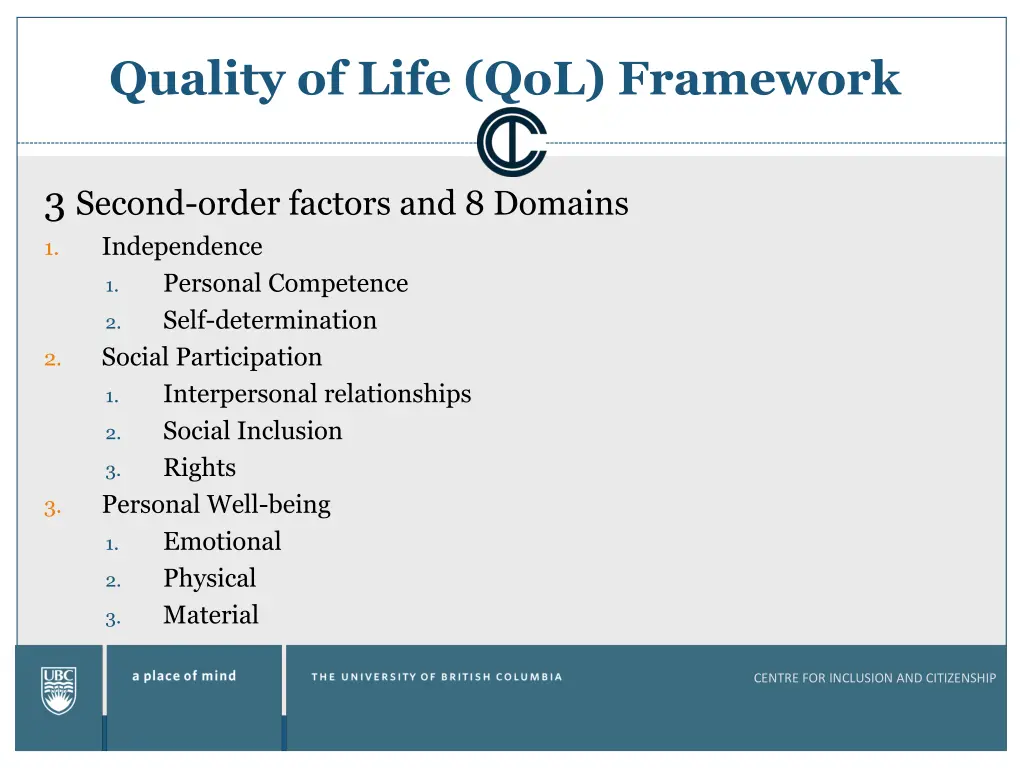 quality of life qol framework 2