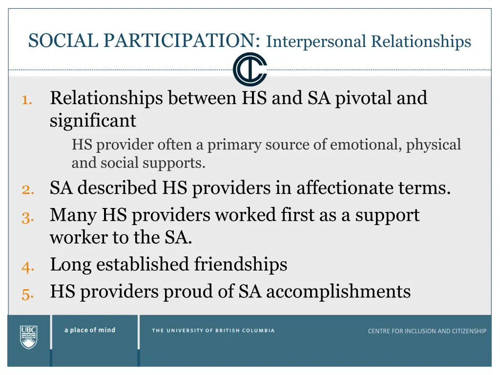 social participation interpersonal relationships