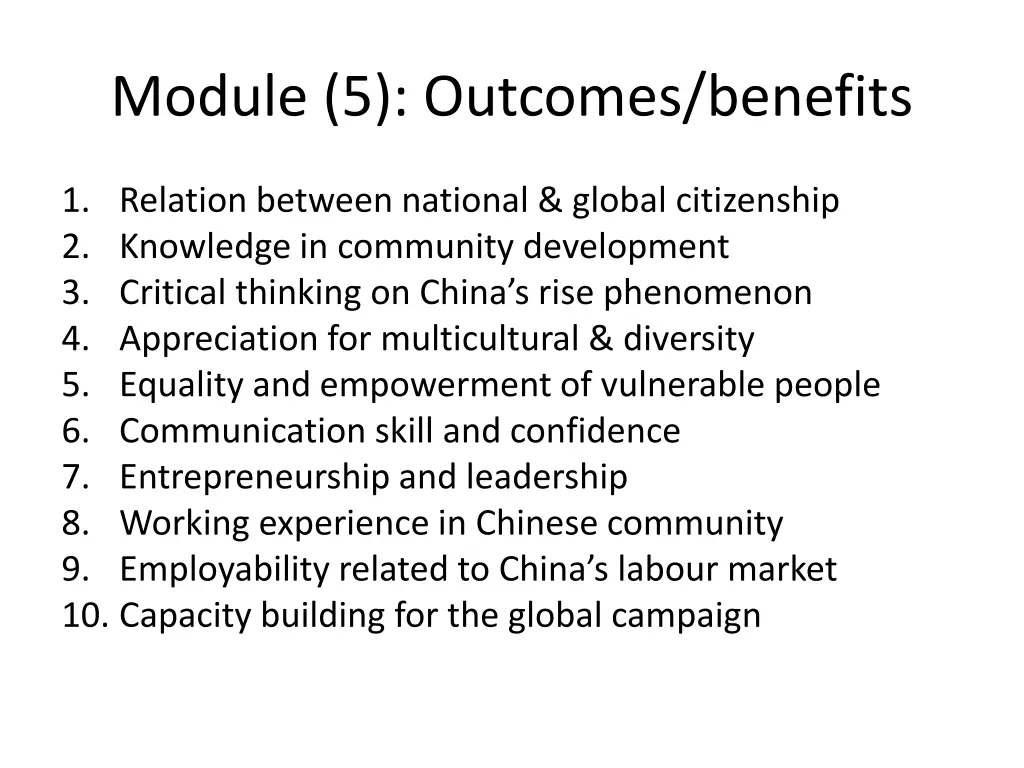 module 5 outcomes benefits