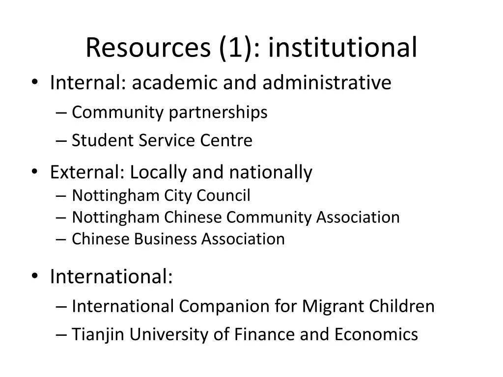 resources 1 institutional internal academic