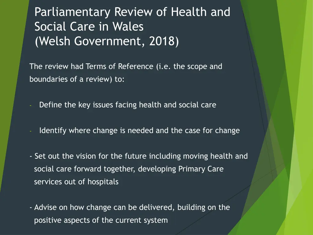 parliamentary review of health and social care