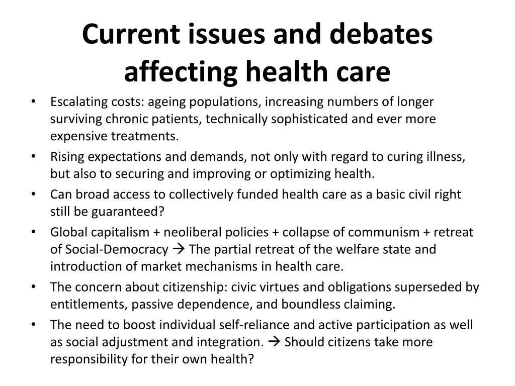 current issues and debates affecting health care