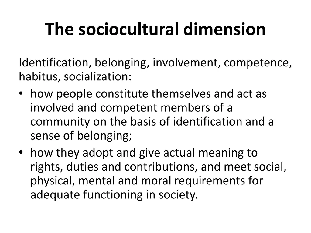 the sociocultural dimension