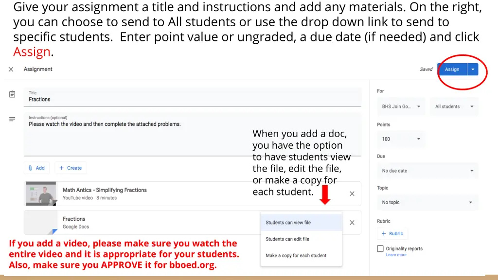 give your assignment a title and instructions