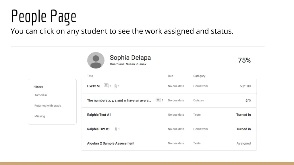 people page you can click on any student