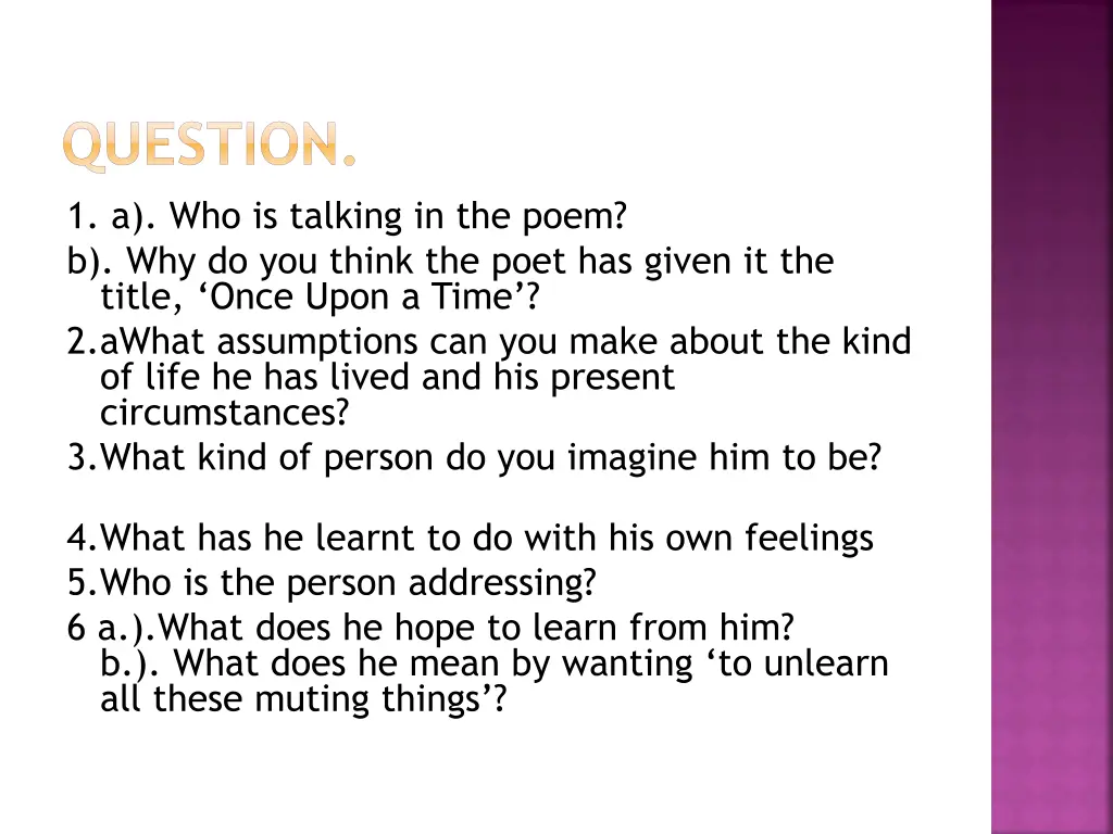 question 1 a who is talking in the poem