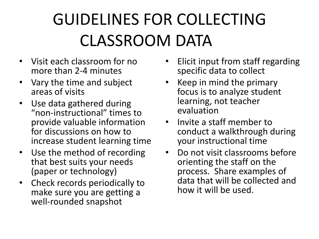 guidelines for collecting classroom data