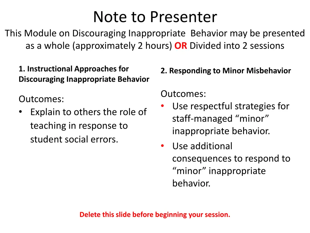 note to presenter