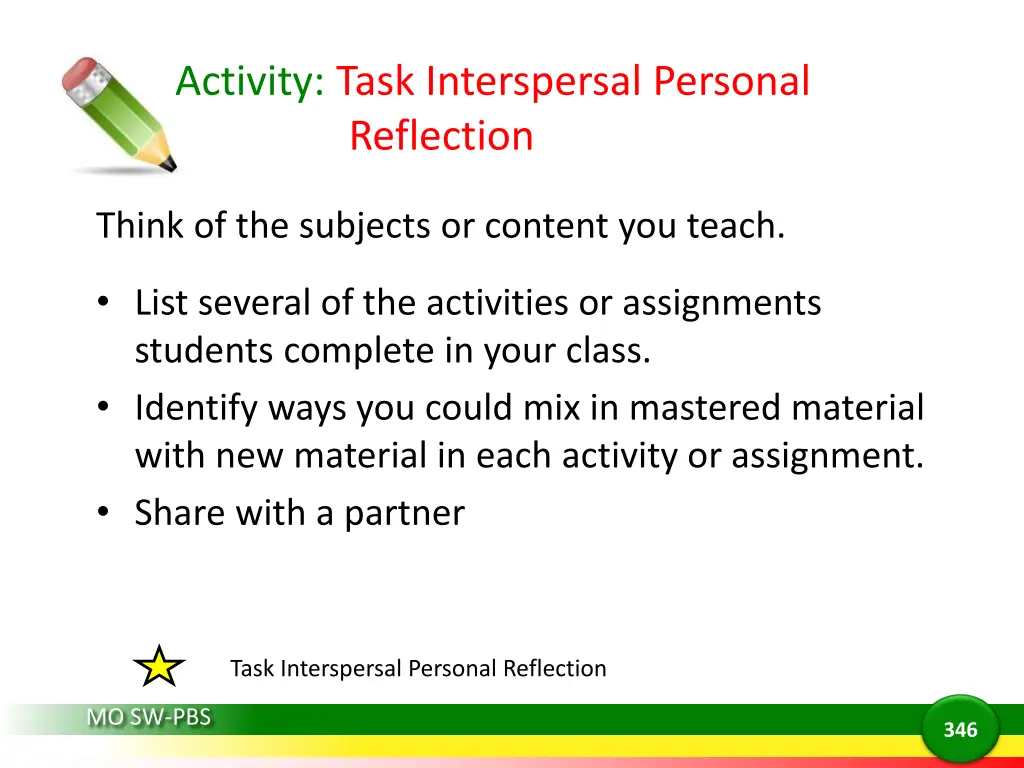 activity task interspersal personal reflection