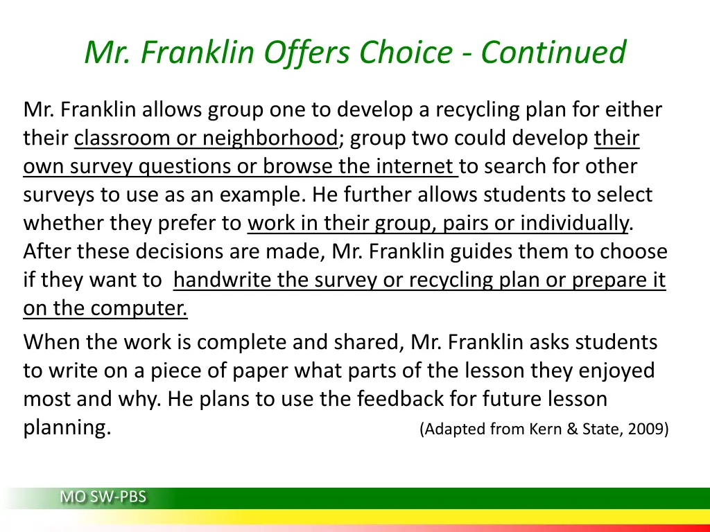 mr franklin offers choice continued