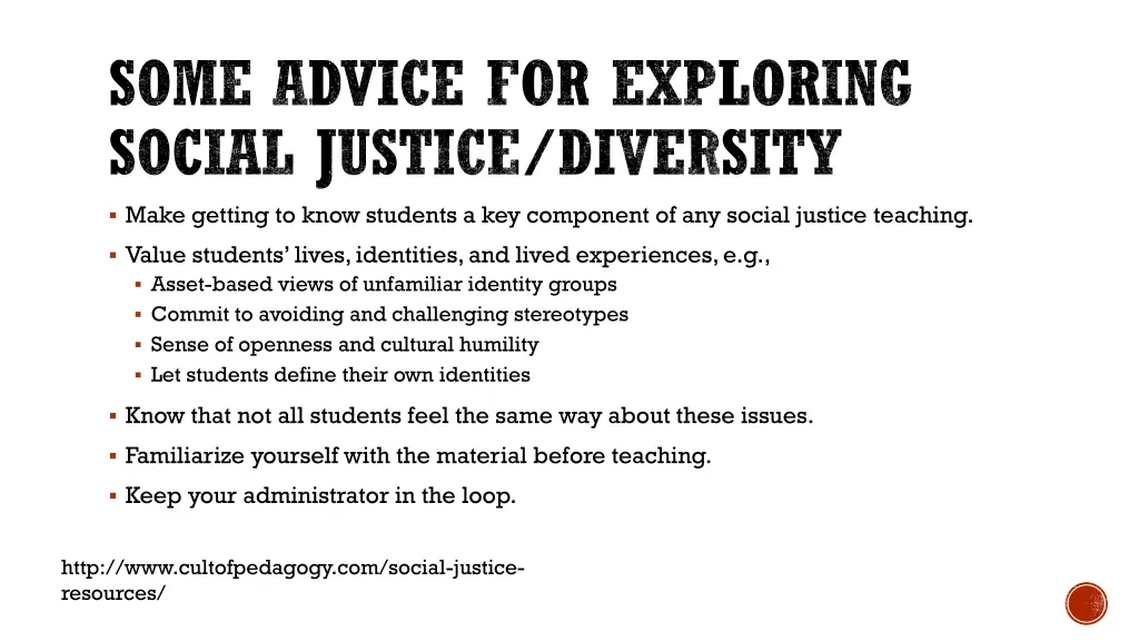 some advice for exploring social justice diversity