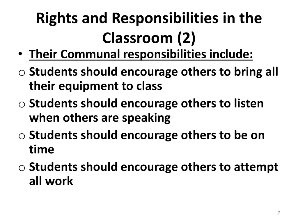 rights and responsibilities in the classroom