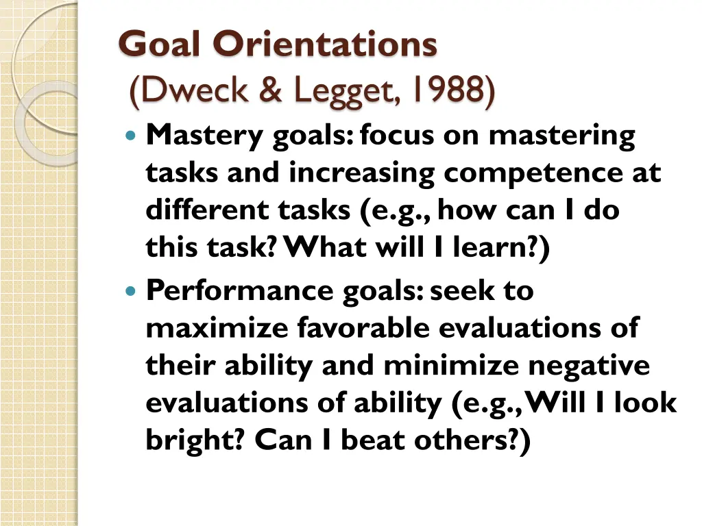 goal orientations dweck legget 1988 mastery goals