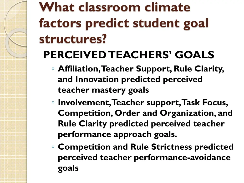 what classroom climate factors predict student 1