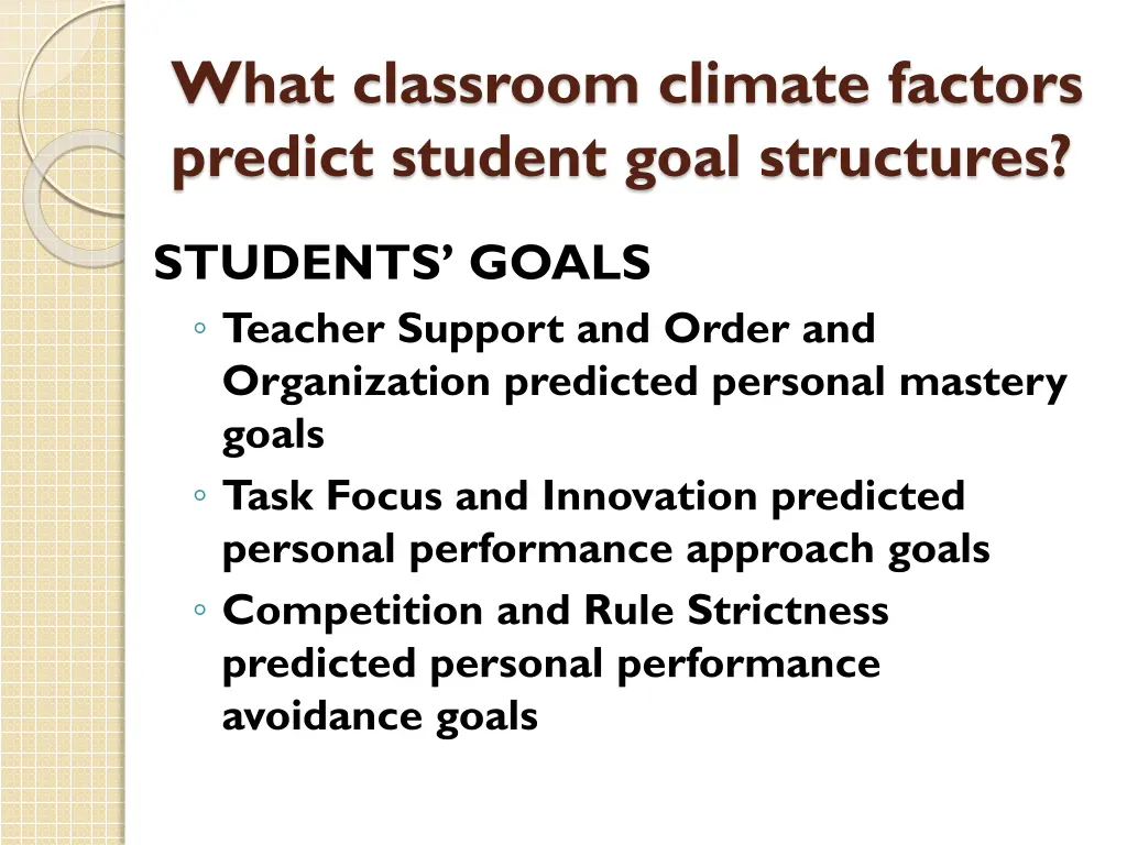 what classroom climate factors predict student