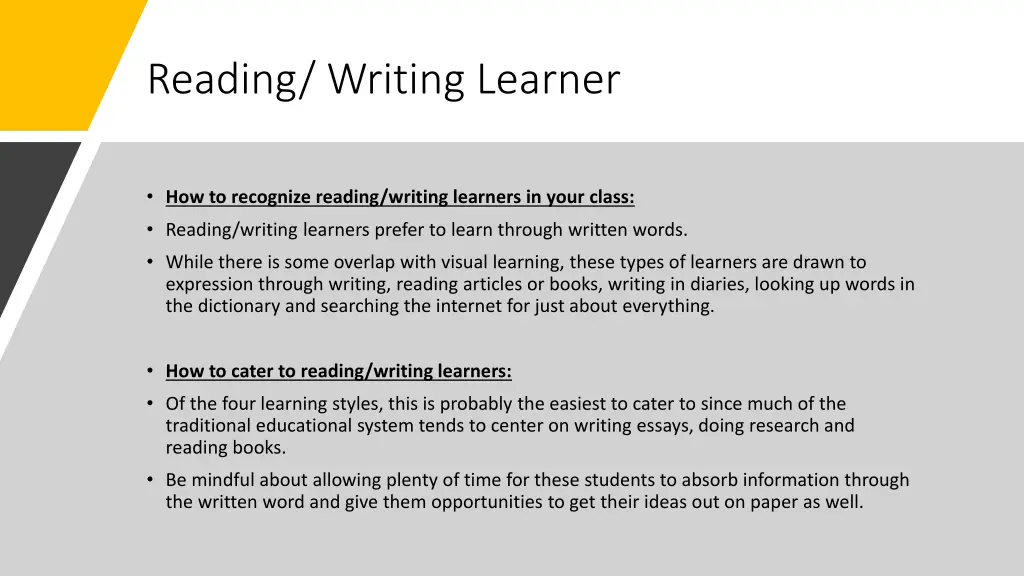 reading writing learner