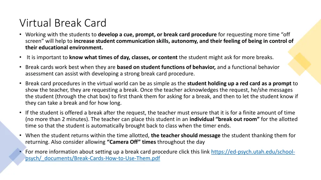 virtual break card working with the students