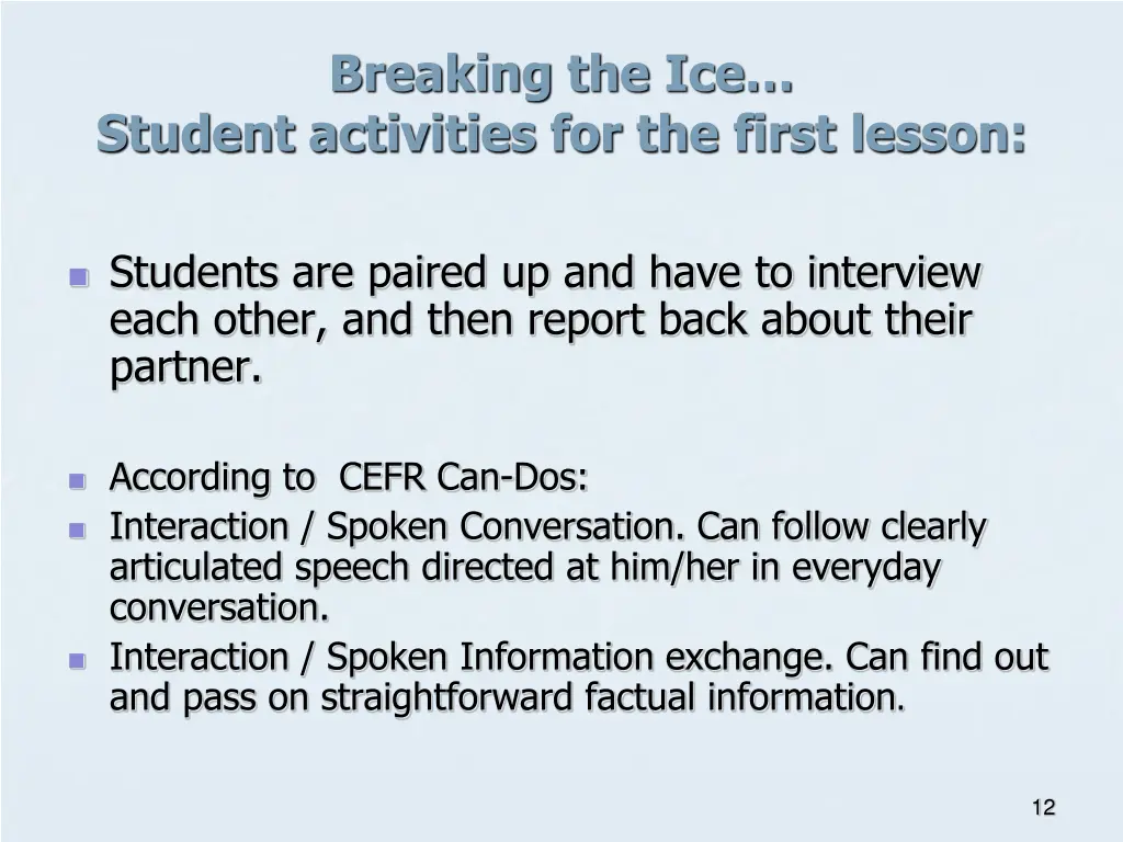 breaking the ice student activities for the first