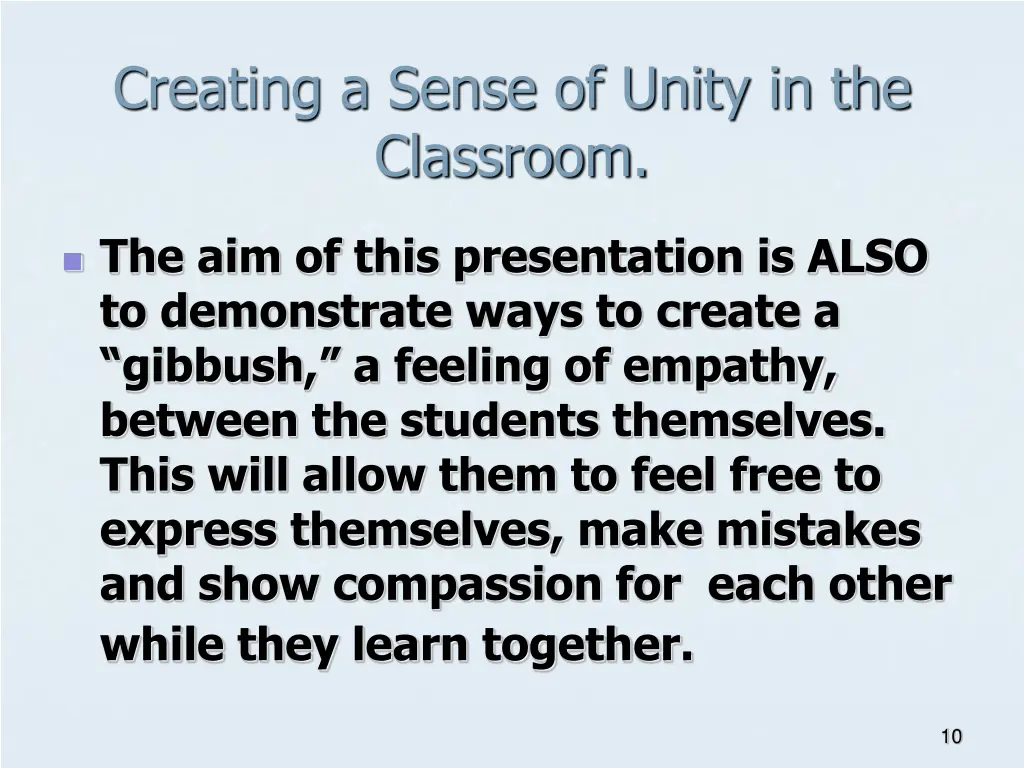 creating a sense of unity in the classroom