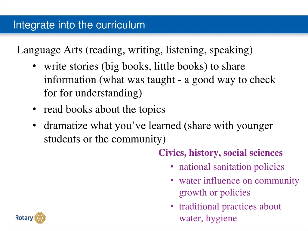 integrate into the curriculum