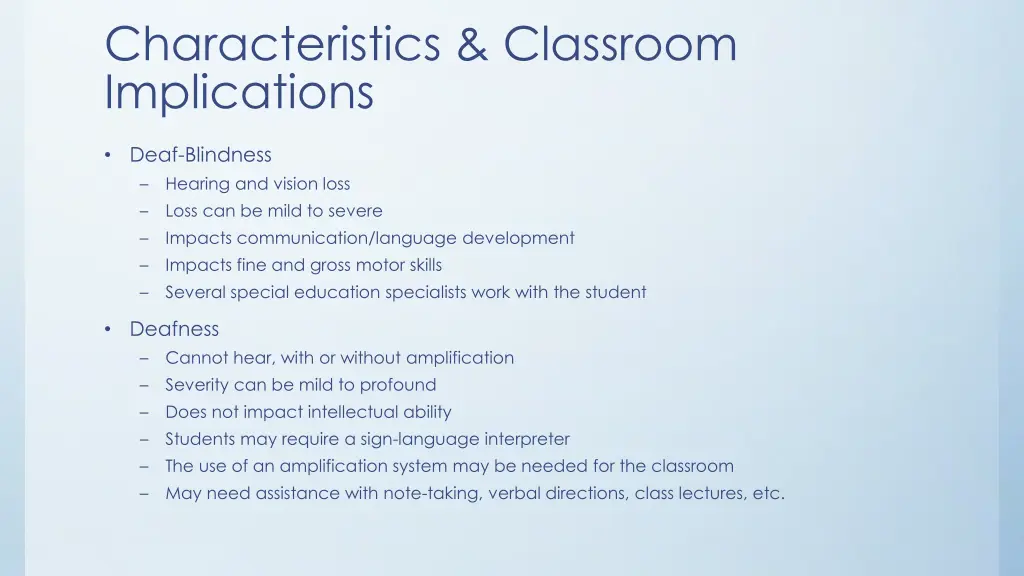 characteristics classroom implications 1