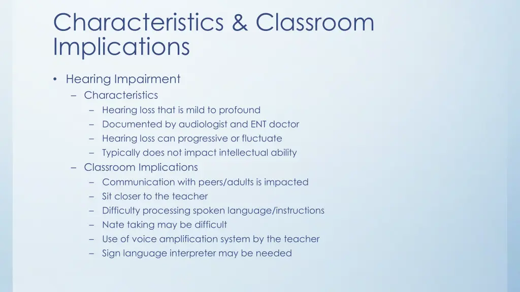 characteristics classroom implications 3