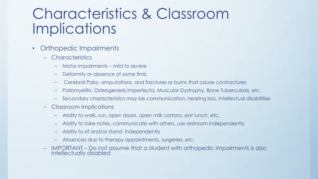 characteristics classroom implications 5