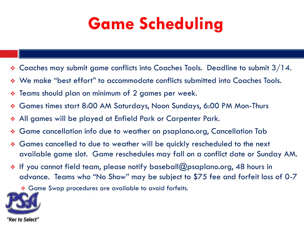 game scheduling