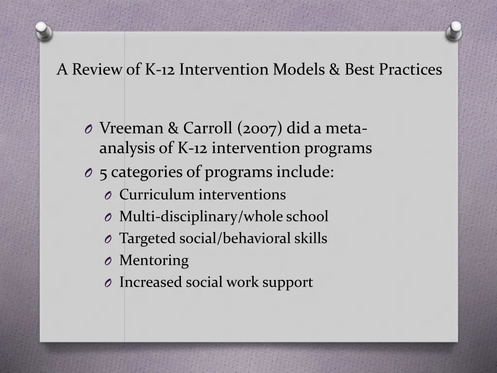 a review of k 12 intervention models best