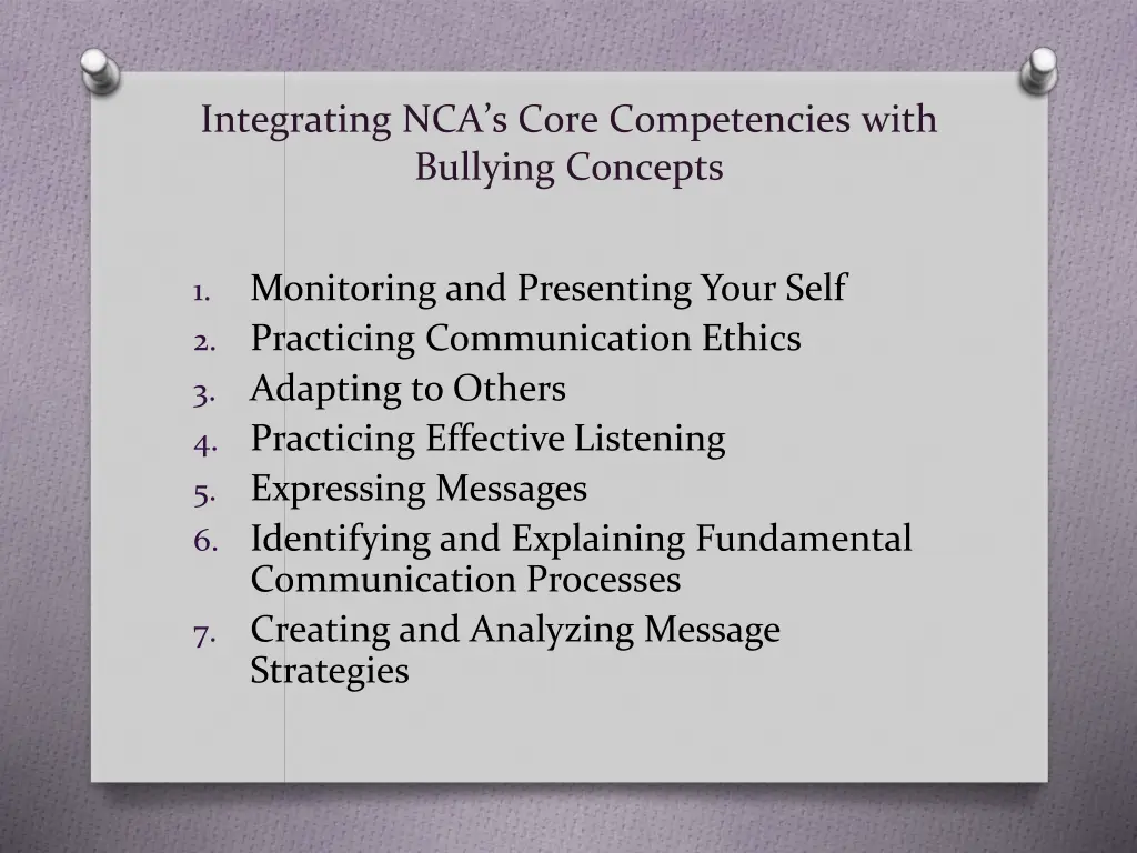 integrating nca s core competencies with bullying