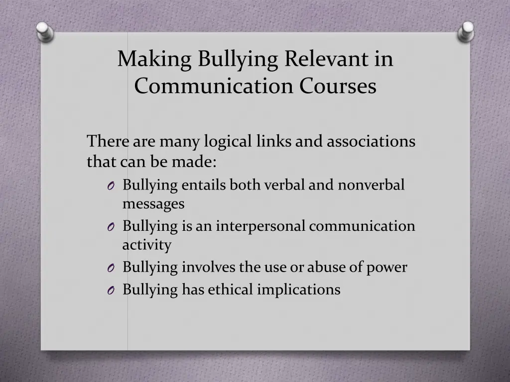 making bullying relevant in communication courses