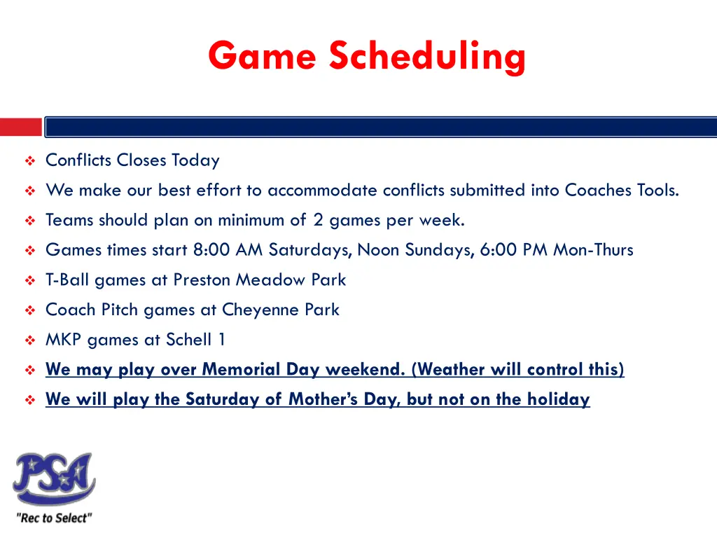 game scheduling