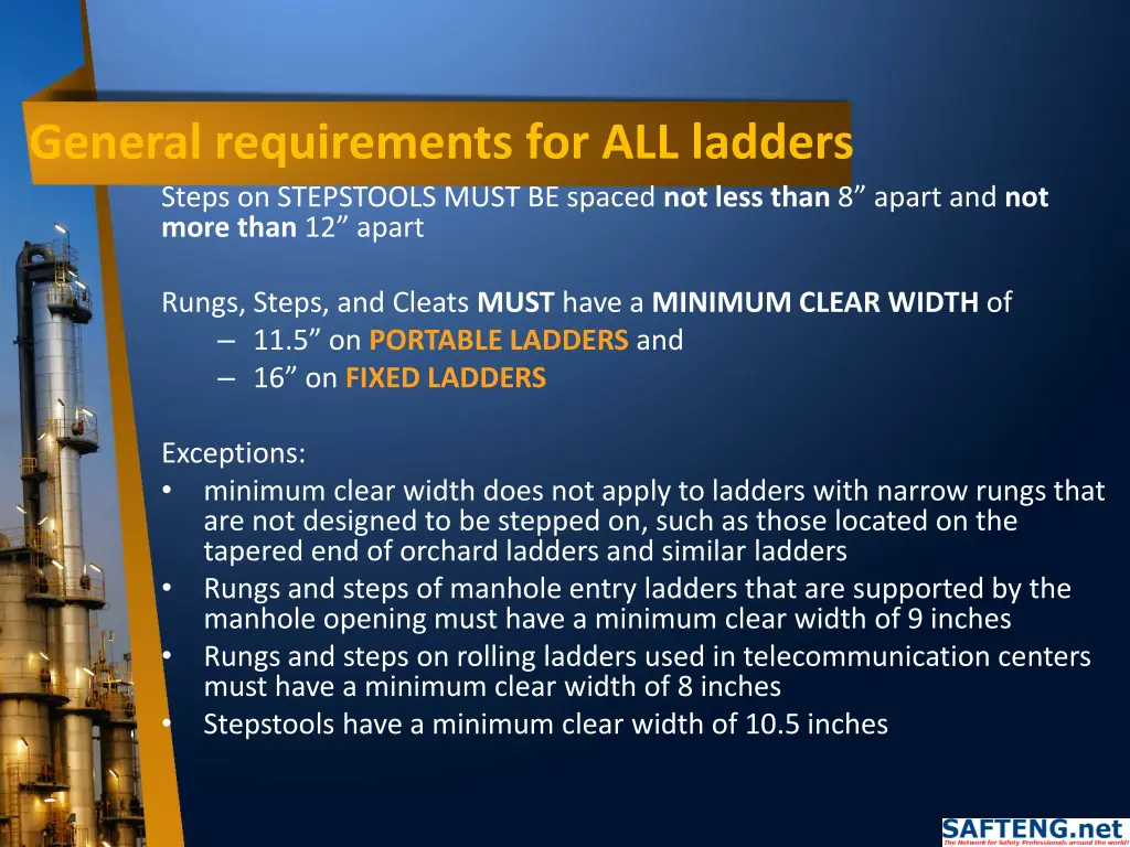 general requirements for all ladders steps