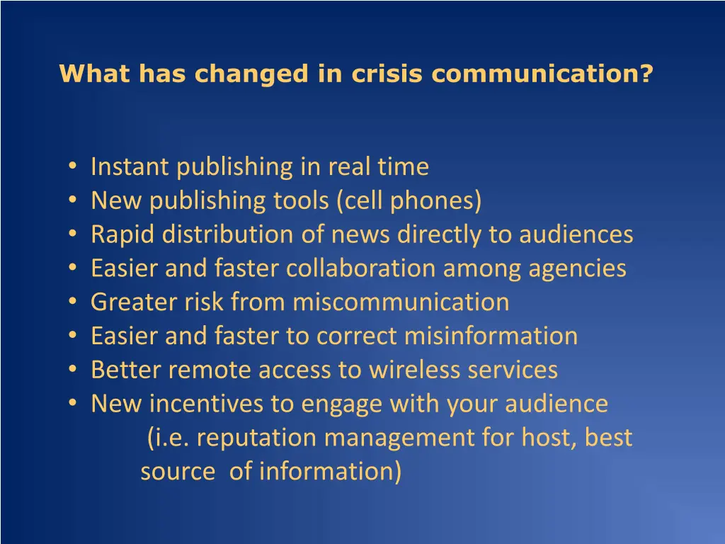 what has changed in crisis communication