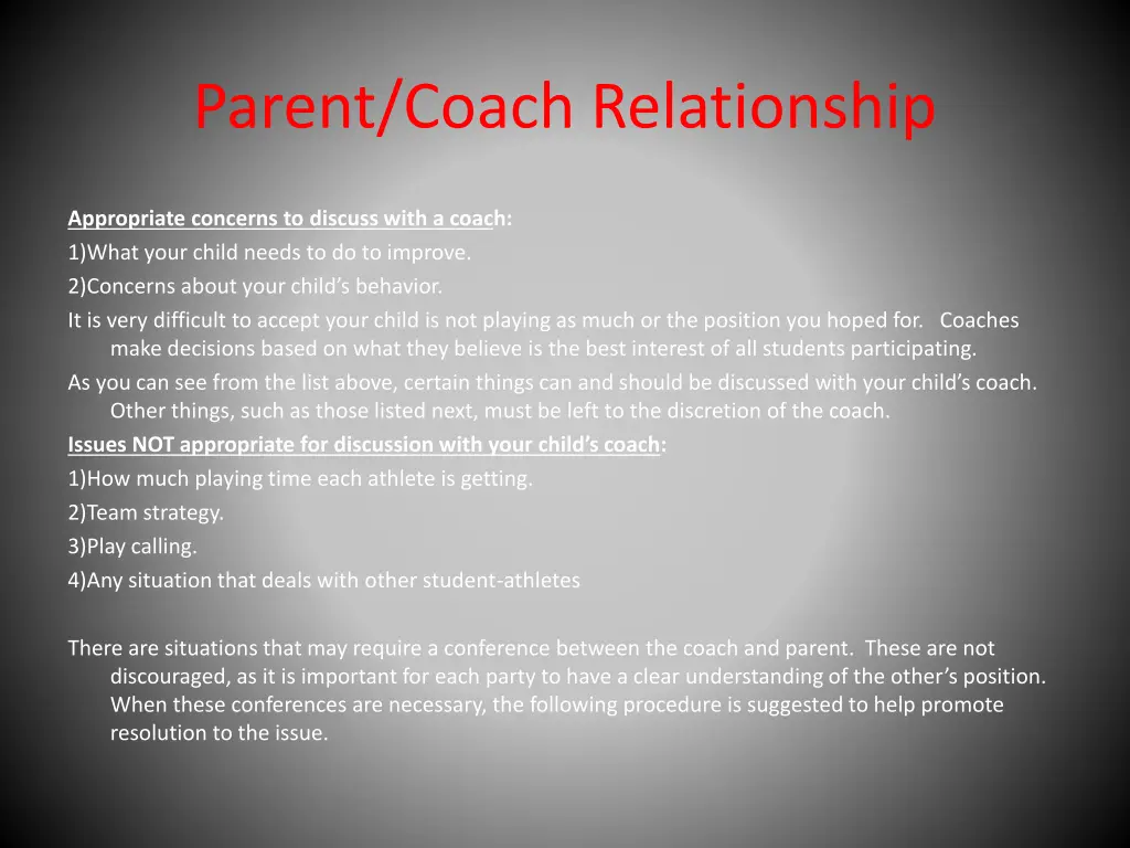 parent coach relationship