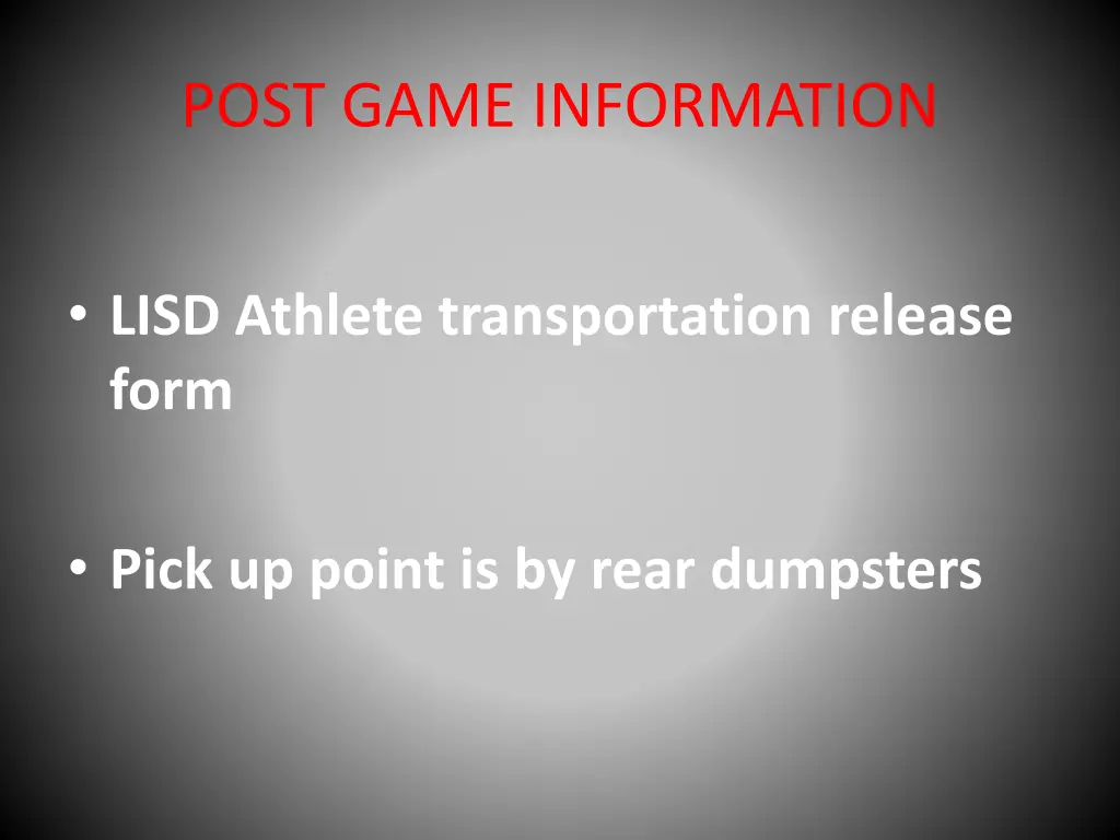 post game information