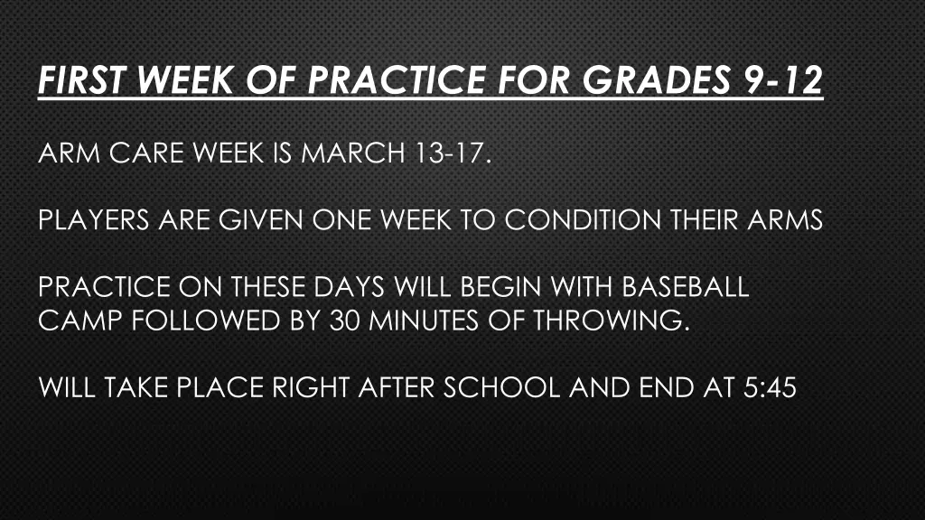 first week of practice for grades 9 12