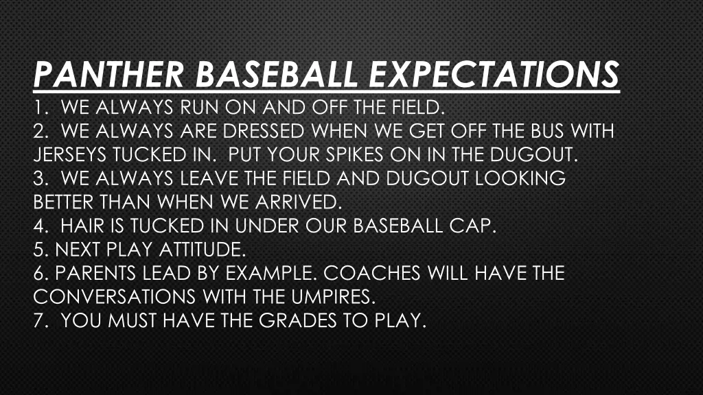 panther baseball expectations 1 we always