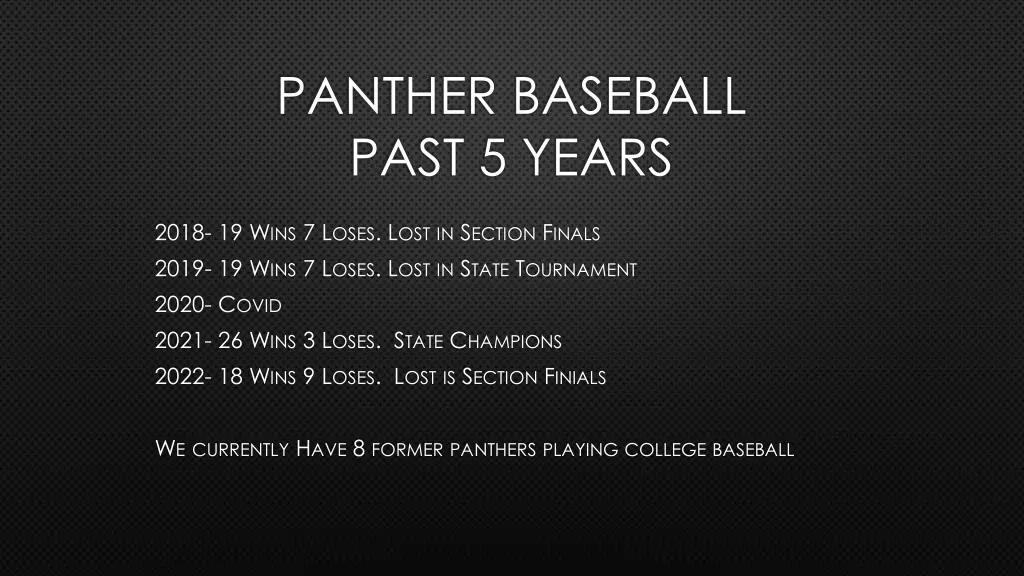 panther baseball past 5 years