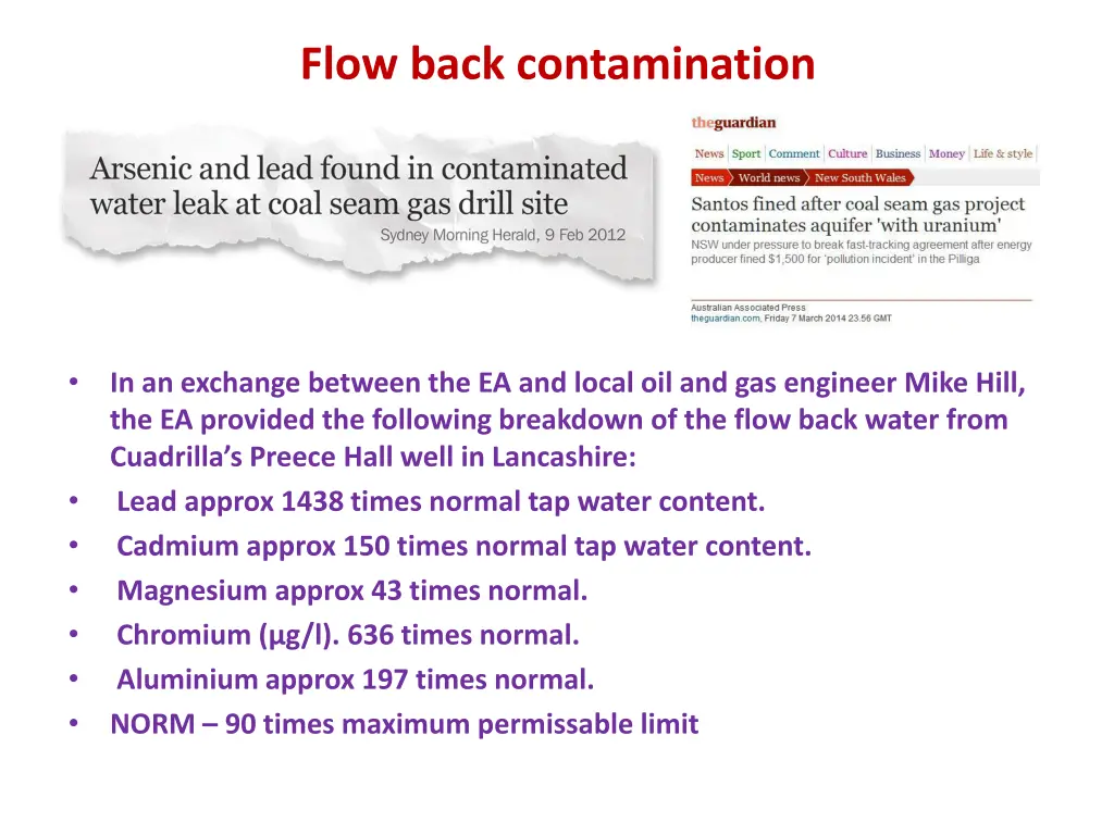 flow back contamination