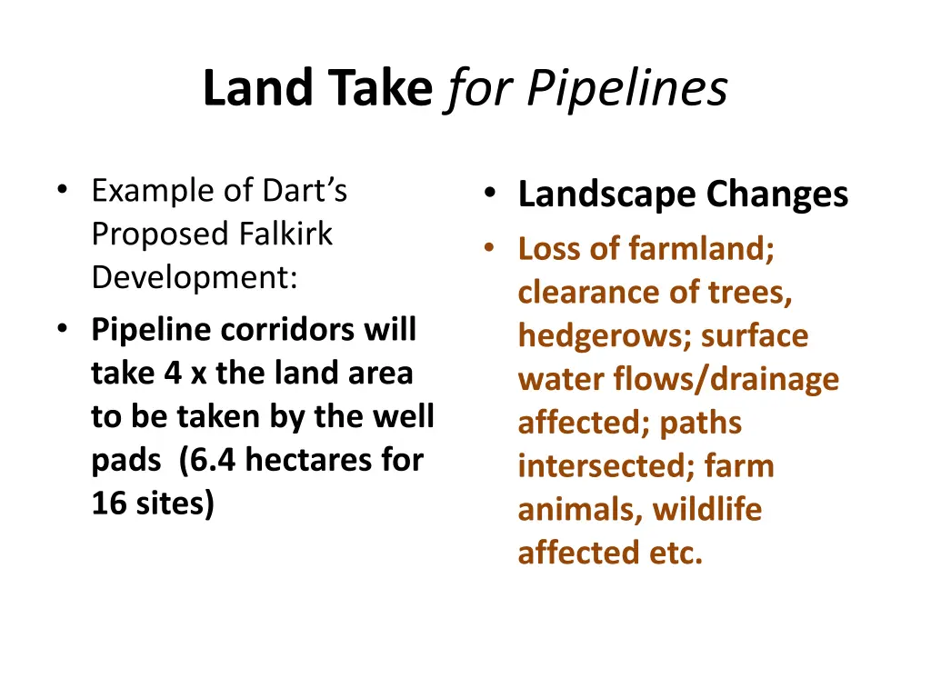 land take for pipelines