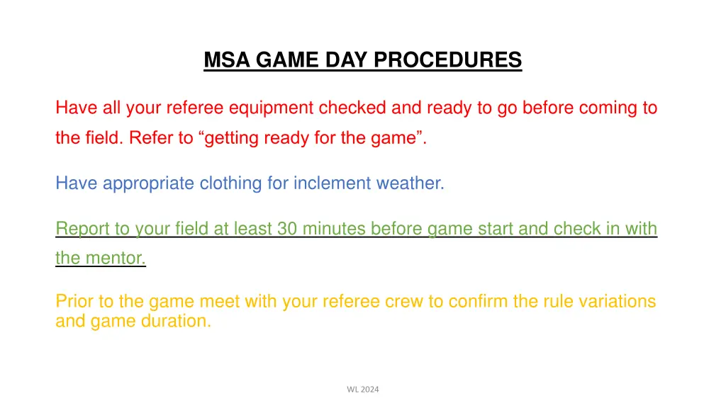 msa game day procedures