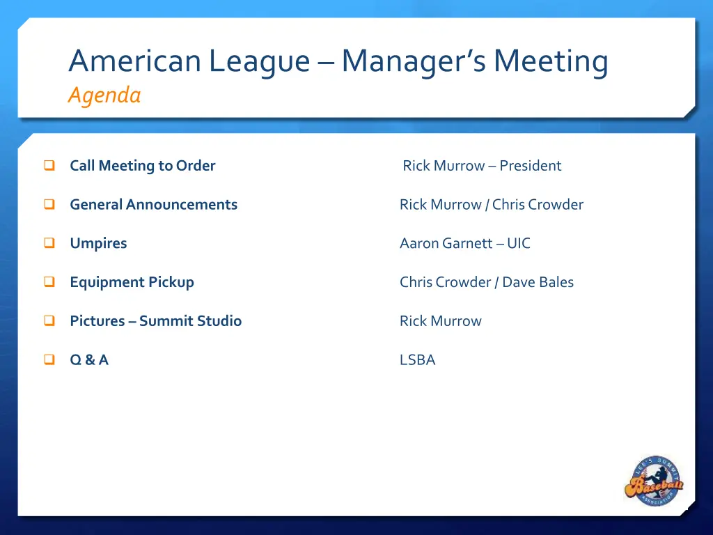 american league manager s meeting agenda