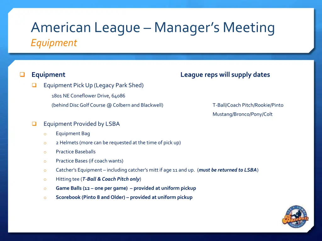 american league manager s meeting equipment