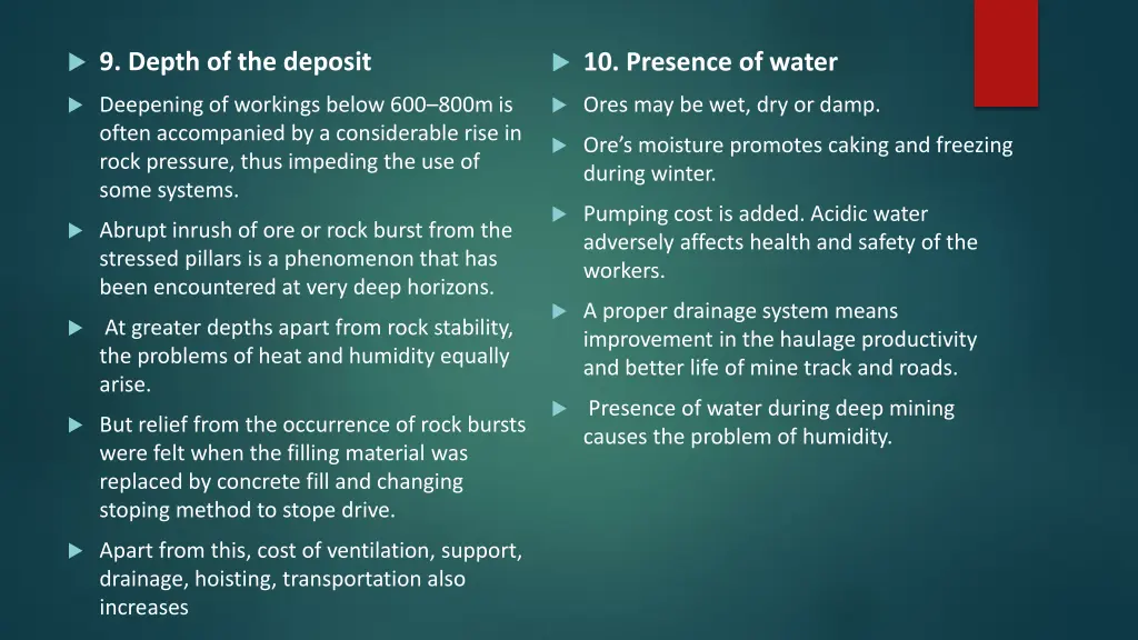 9 depth of the deposit