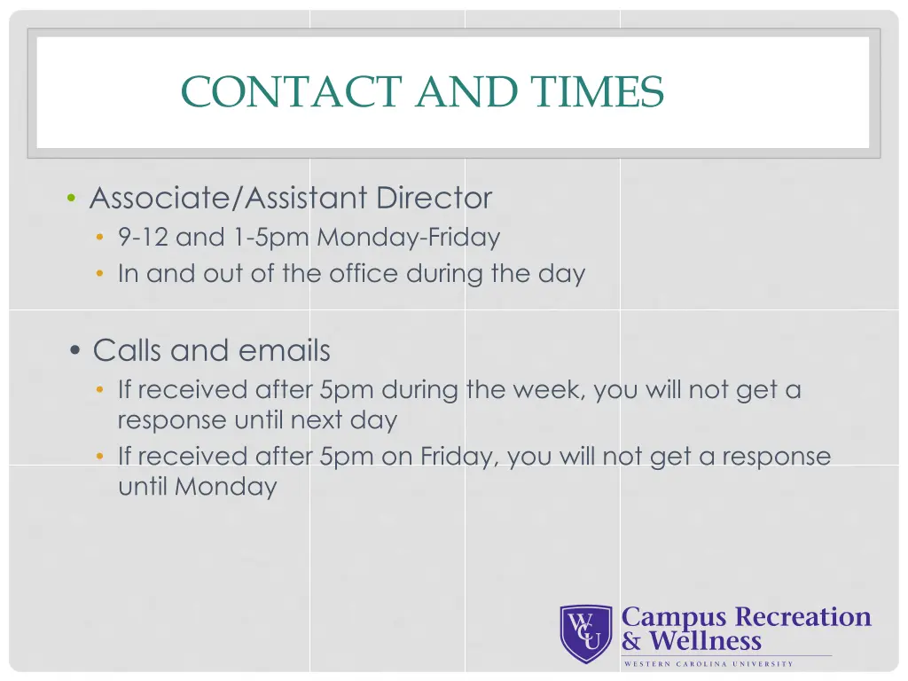 contact and times