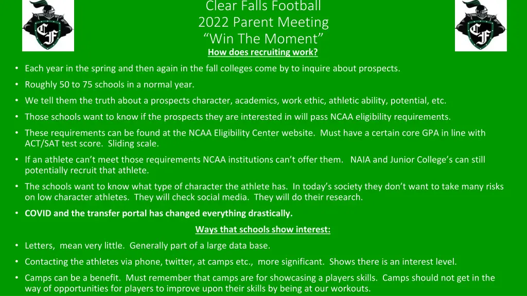 clear falls football 2022 parent meeting 14