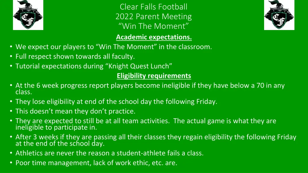 clear falls football 2022 parent meeting 4