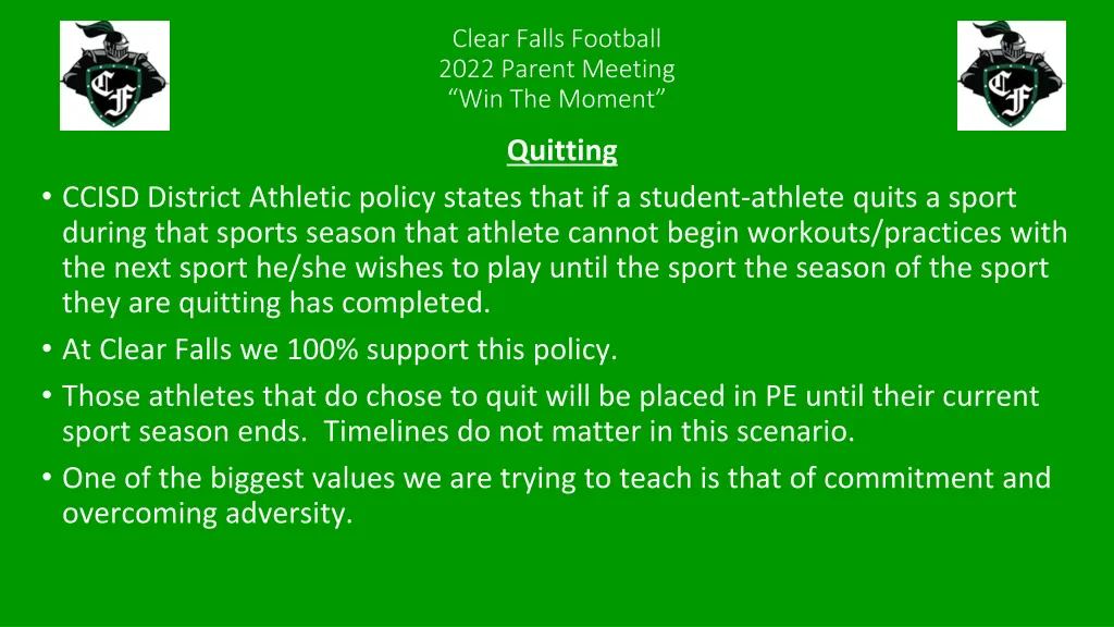 clear falls football 2022 parent meeting 7